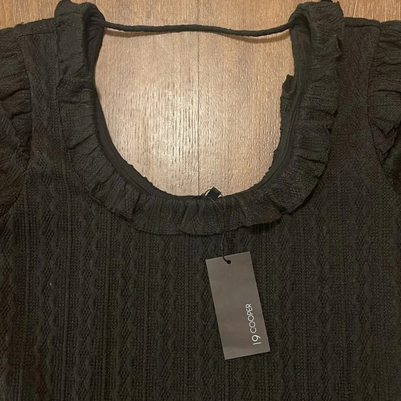 19 Cooper Black Cable Knit Sweater Ruffle Neck Sweater Long Sleeve Mini Dress L - Picture 4 of 5